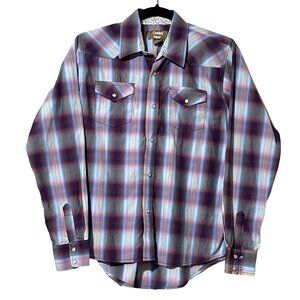 Cowboy Legend women's size XL pearl snap blue/pink plaid long sleeve shirt